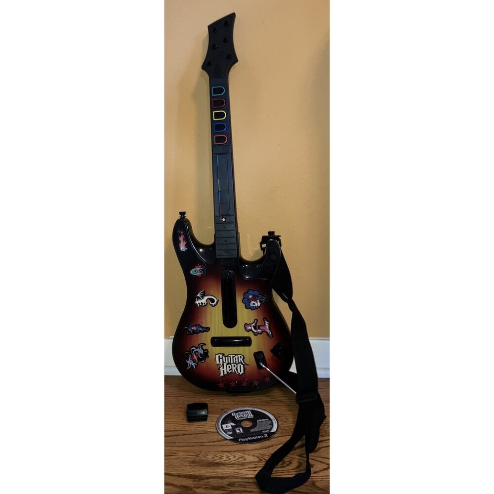 Bundle: PlayStation 2 (PS2) Guitar Hero Sunburst Guitar w/ Dongle & Game TESTED!